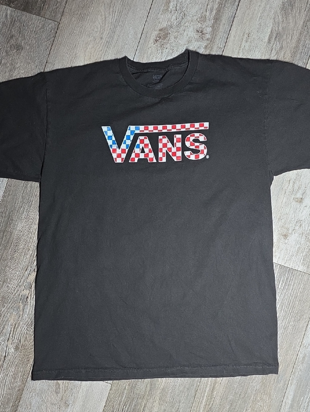 Vans Ice Box Red, White, and Blue Checkered Logo Graphic T-Shirt Sz Lg